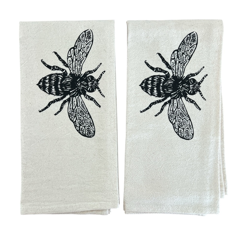 Set of 2 GOTS Organic Cotton Bee Farmhouse Tea Towels